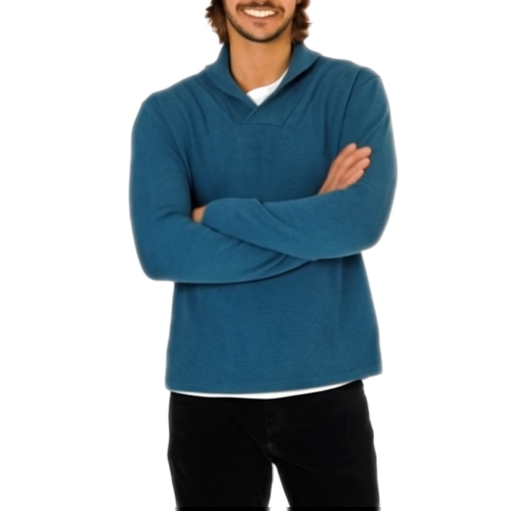 Mens Luxurious Murano Italian Merino Teal Wool Shawl Collar Sweater Size M